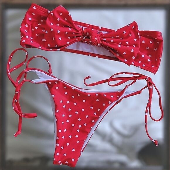 NWOT Zaful Heart Bowknot Bikini Set - Picture 4 of 11